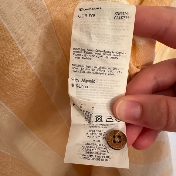 Rip Curl Cotton & Linen dress, Large, peach & ivory, stripes, cap sleeves - Picture 5 of 5